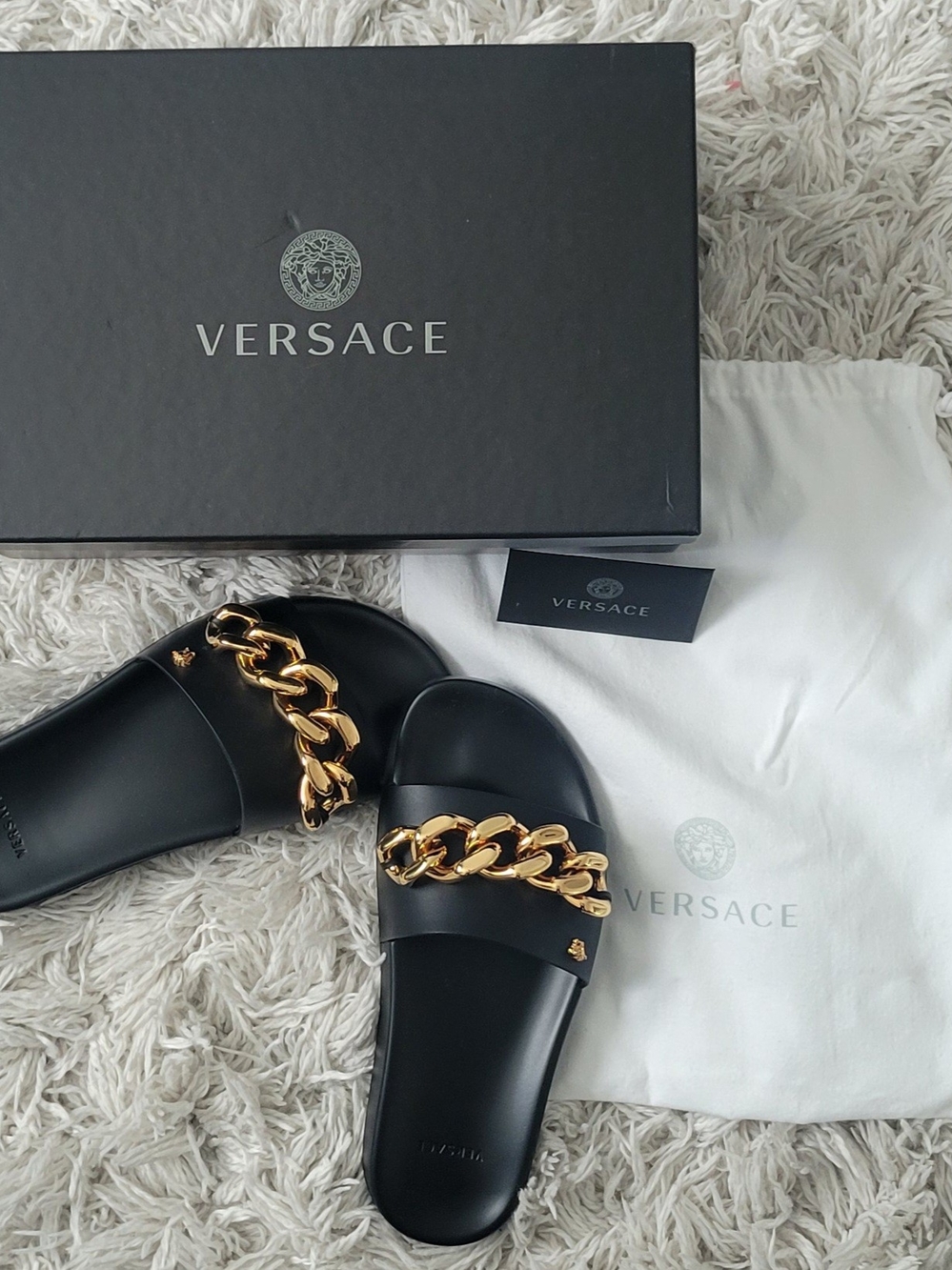 Versace Medusa Chain Slide Leather Sandals